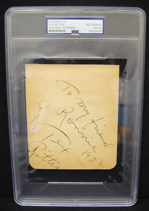 TEX RITTER 1905-1974 Autographed Album Page PSA/DNA Authentic Auto Slabbed
