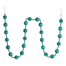 Vickerman 6' Plastic Stripe Ball Ornament Christmas Garland in Teal Blue