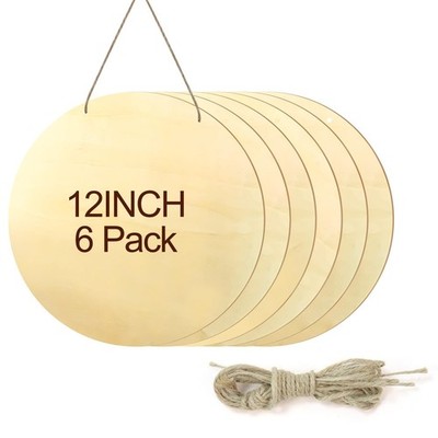 Round Wooden Discs 6 Pack 12 Inch Unfinished DIY Craft Door Hanger Sign Paint 