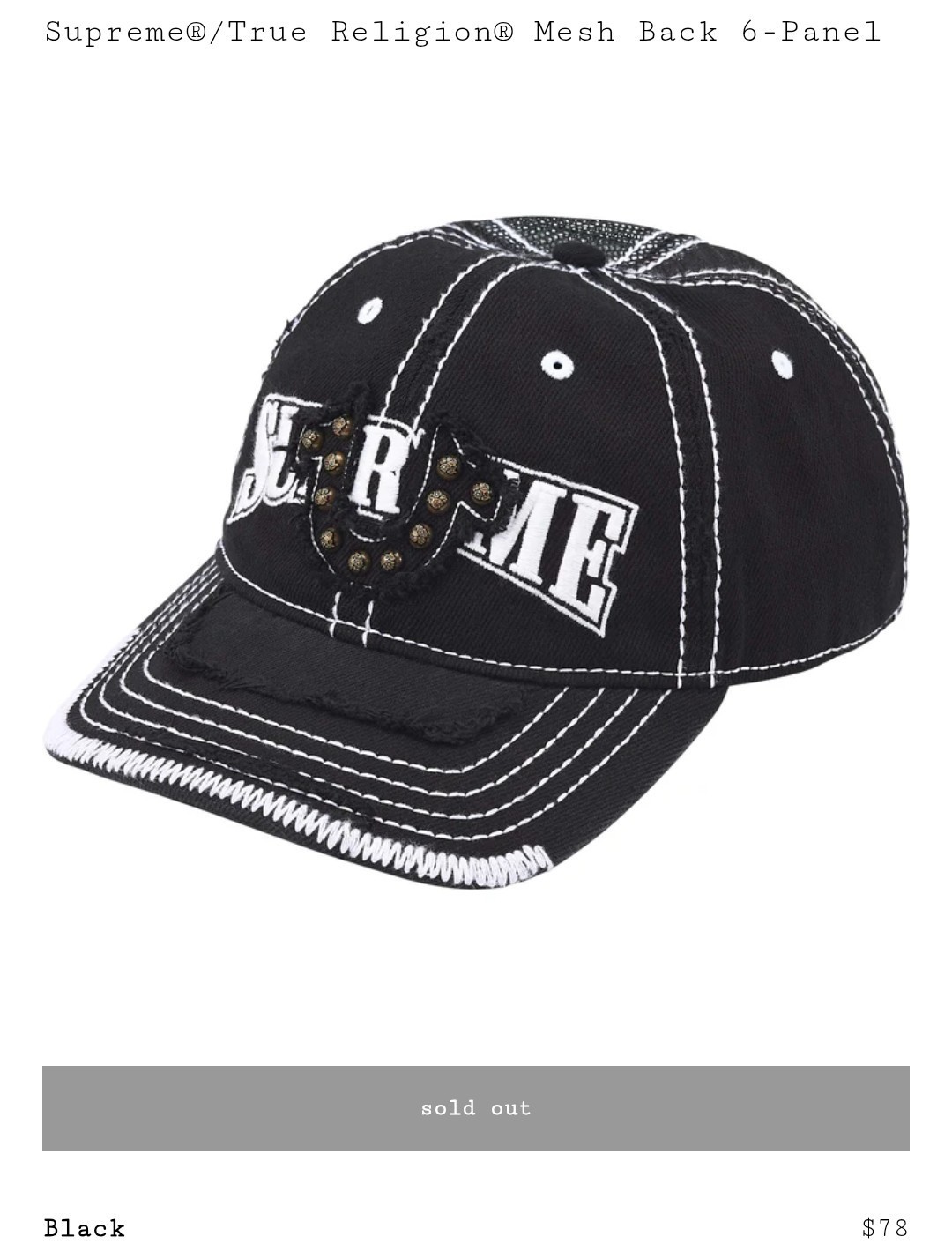 Supreme®/True Religion® Mesh Back 6-Panel (^New)