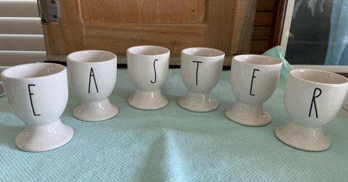 Rare RAE DUNN by Magenta EASTER Egg Cup Holder Set White HTF
