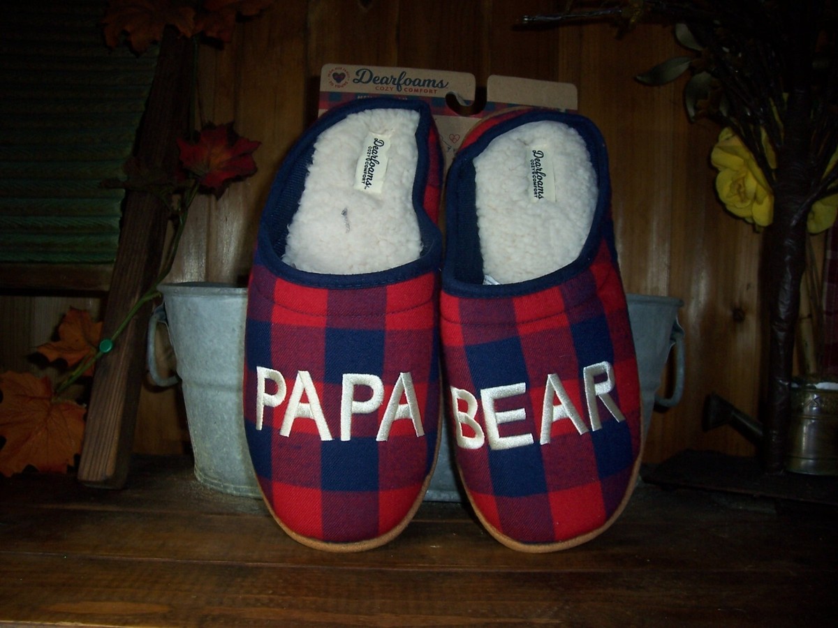 DEARFOAMS MENS PAPA BEAR RED PLAID SLIPPERS SHOES SIZE MED 9 