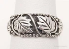 Vintage Leaves Sterling Silver Band Ring - Size 6.5