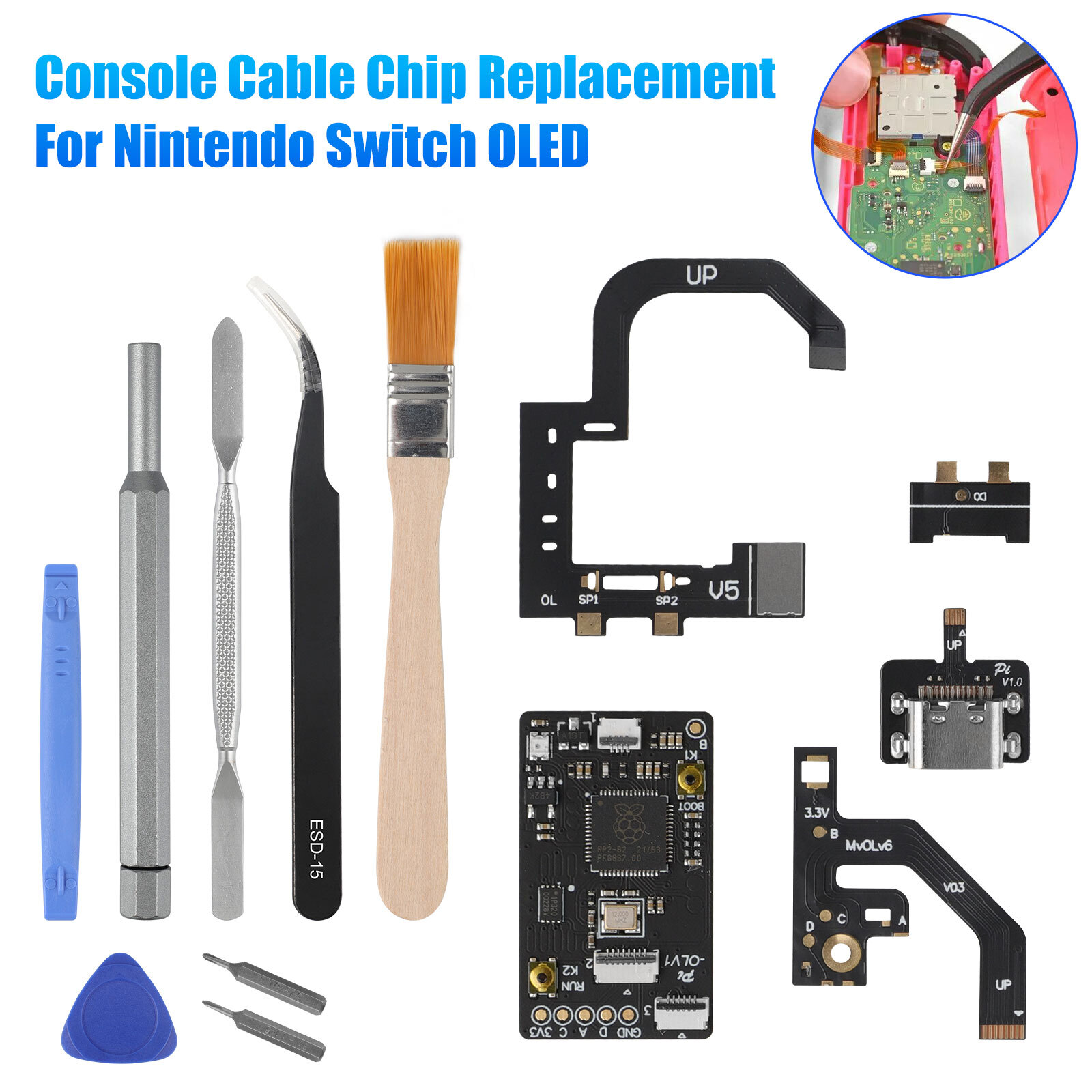 Replacement Game Console RP2040 CPU Cable Chip Tool Kit for Nintendo Switch OLED
