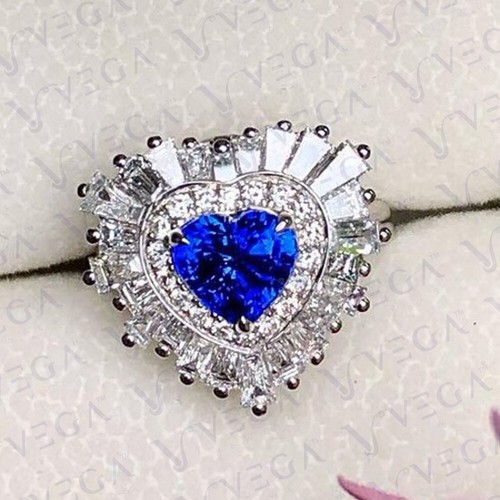 5.00Ct Heart Shape Natural Sapphire & Diamond Wedding Ring 18K White Gold Plated - Picture 2 of 16