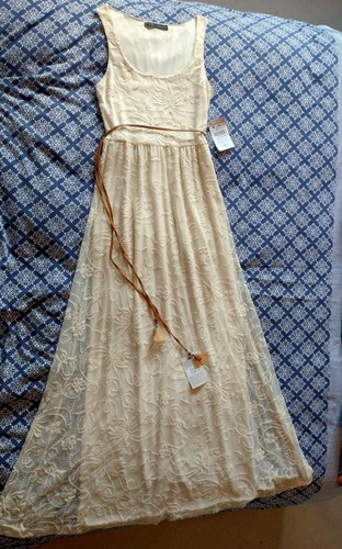 ZARA CREAM FLORAL EMBROIDERED MAXI DRESS TIE FEATHERED BELT BNWT UK M 10 - 12 - Picture 2 of 8