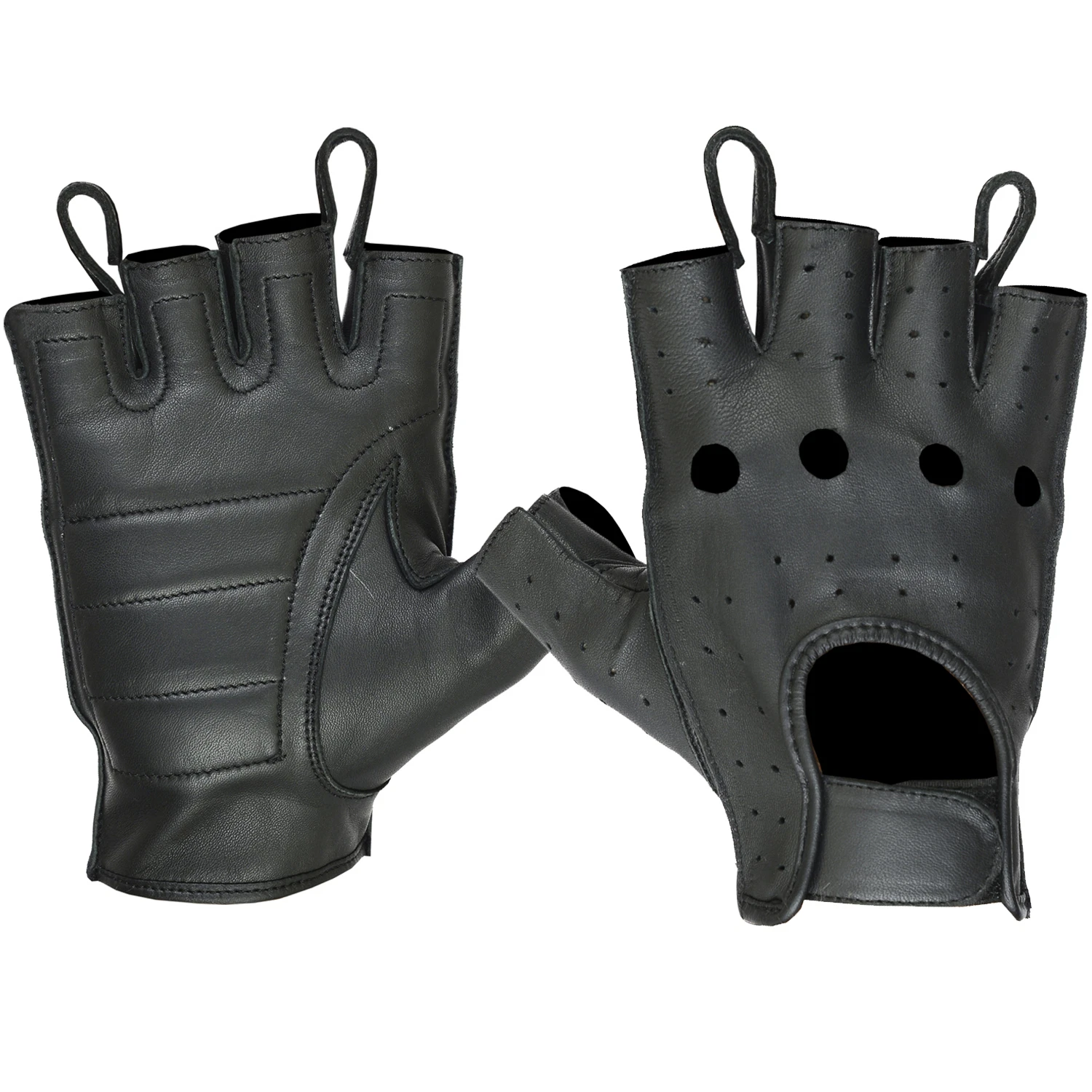 Hugger Men's Fingerless Motorcycle Gloves Summer Riding Open Knuckle Ventilated