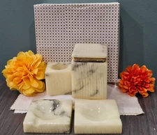 Vintage Genuine Cream Alabaster Made in Italy - 4 Piece Set by Bianco - NEW!