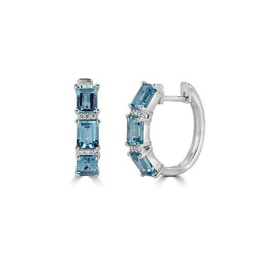 6x4mm Oktagon Lab-Created Aquamarin & Diamant Huggies Ohrringe 14K Vergoldet