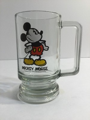 VINTAGE! Walt Disney MICKEY MOUSE TALL CLEAR GLASS ROOT BEER MUG  5 1/2''