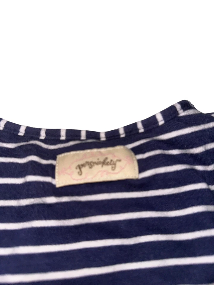 Camisa Top Persnickety Niñas Sin Mangas Talla 6 Azul Marino Rayas Naranja Floral Volantes Foto 4 de 4