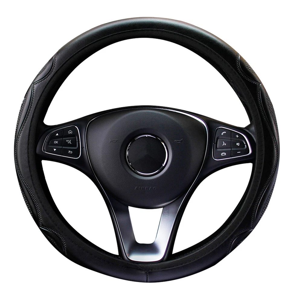 3D Embossing Microfiber Leather Car Steering Wheel Cover Breathable Anti Slip - Image 2 of 4