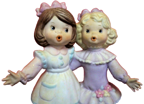 1992 Enesco Bisque Porzellan Musical 2 entzückende kleine Mädchen singen 7 Zoll groß - Bild 2 von 5