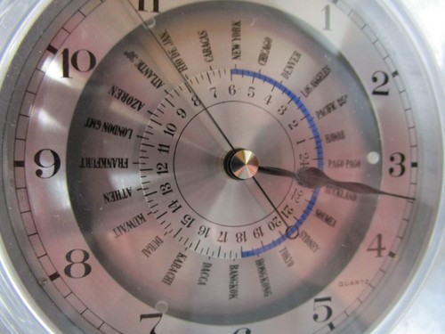 Glas Quader Tischuhr Weltzeituhr Design Schreibtisch Uhr West Germany 14x12x5x6 - Bild 4 von 7