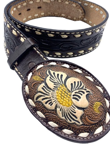 VTG Leather Butterfly Embossed Belt Tony Lama Tres‎ Flores Style Snap Buckle End Tony Lama® Ladies Bandit Queen Floral Brown Leather Belt C51155 main image 3