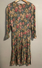 Vintage Womens Dress Large Floral Pleated Cottagecore Romantic Prairie 80s