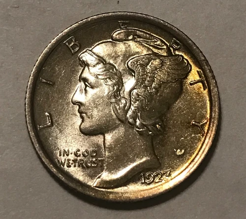 1923 Mercury Dime , Brilliant Uncirculated ,Pretty Toning,