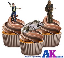  PRECUT Star Wars Han Solo Chewbacca Mix 12 Edible Cupcake Toppers Decorations 