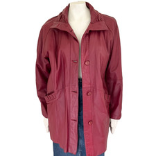 Vtg 80s Pelle Genuine Leather Oversized Coat In Oxblood Red Women's Medium