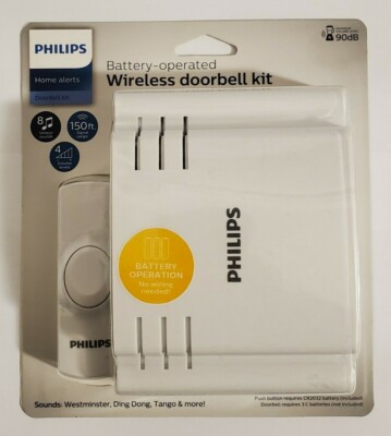 Philips WIRELESS DOOR DOORBELL KIT / CHIME PUSH BUTTON 8-SOUNDS - 90dB