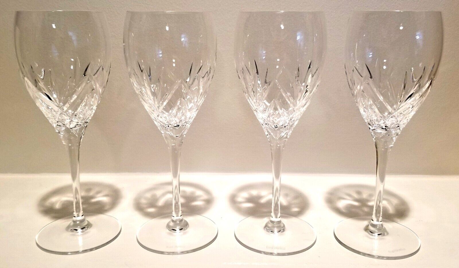 Royal Doulton Monique Pattern Crystal 7 5/8" Wine Stems ~ Set of 4 ~ Beautiful!