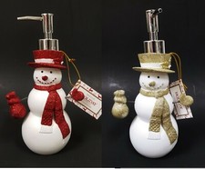 ENVOGUE HOLIDAY WHITE,GOLD,RED SNOW MAN SOAP,LOTION DISPENSER,CHROME SILVER PUMP
