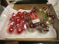 Christmas Tree Deck Ornaments Unbreakable Lot 40 Red Maroon Gold Glitter 1.5" 2"