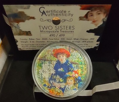TWO SISTERS on the Terrace Renoir Micropuzzle Treasures 3 Oz Silver Palau 2020