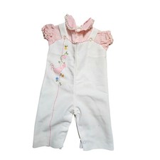 Vintage Baby Girl Pink Gingham Bird Embroidery Lace Trim Romper 6-9 Mos Cottage