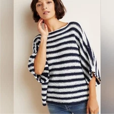 Anthropologie Evie Poncho Striped Short Sleeve Sweater