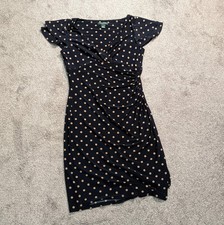 Lauren Ralph Lauren Size 12 Black Surplice Jersey Dress w/ Cream Polka Dots