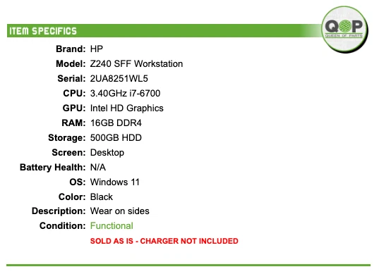 Windows 11 HP Z240 SFF Workstation - 3.40GHz i7, 16GB RAM, 500GB HDD - Image 2 of 4