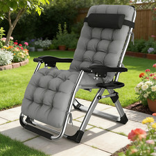 Klappbarer Camping Relaxsessel Grau | Stabiler Gartenstuhl mit Getränkehalter