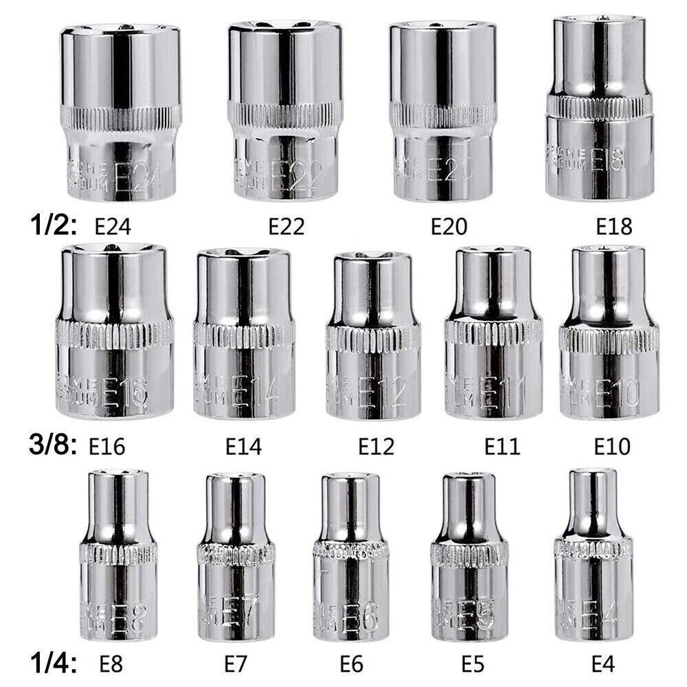 14 Pcs E Torx Star Female Bit Socket Set 1/2" 3/8" 1/4" Drive E4 -E24 with Case⭐
