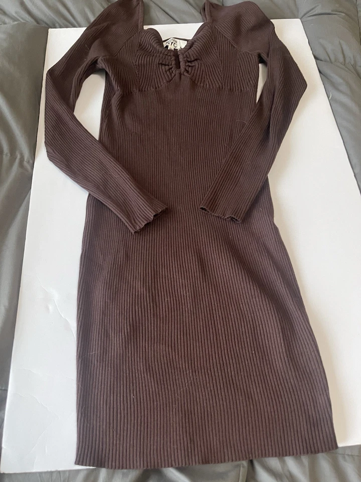Madden NYC Size Medium 7-9 Rib Knit Long Sleeve Dress Brown Bodycon - Image 3 of 4