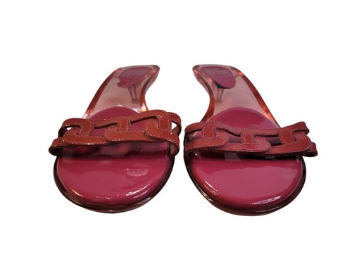 OZONE 7 M HOT FUCHSIA NEON LEATHER UPPER SLIDE SANDALS HEELS SLIPON - Picture 3 of 8