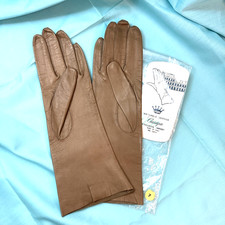 VTG, Women's 10.5" Brown Leather Driving Gloves, Unlined, Size 7, Made in Italy