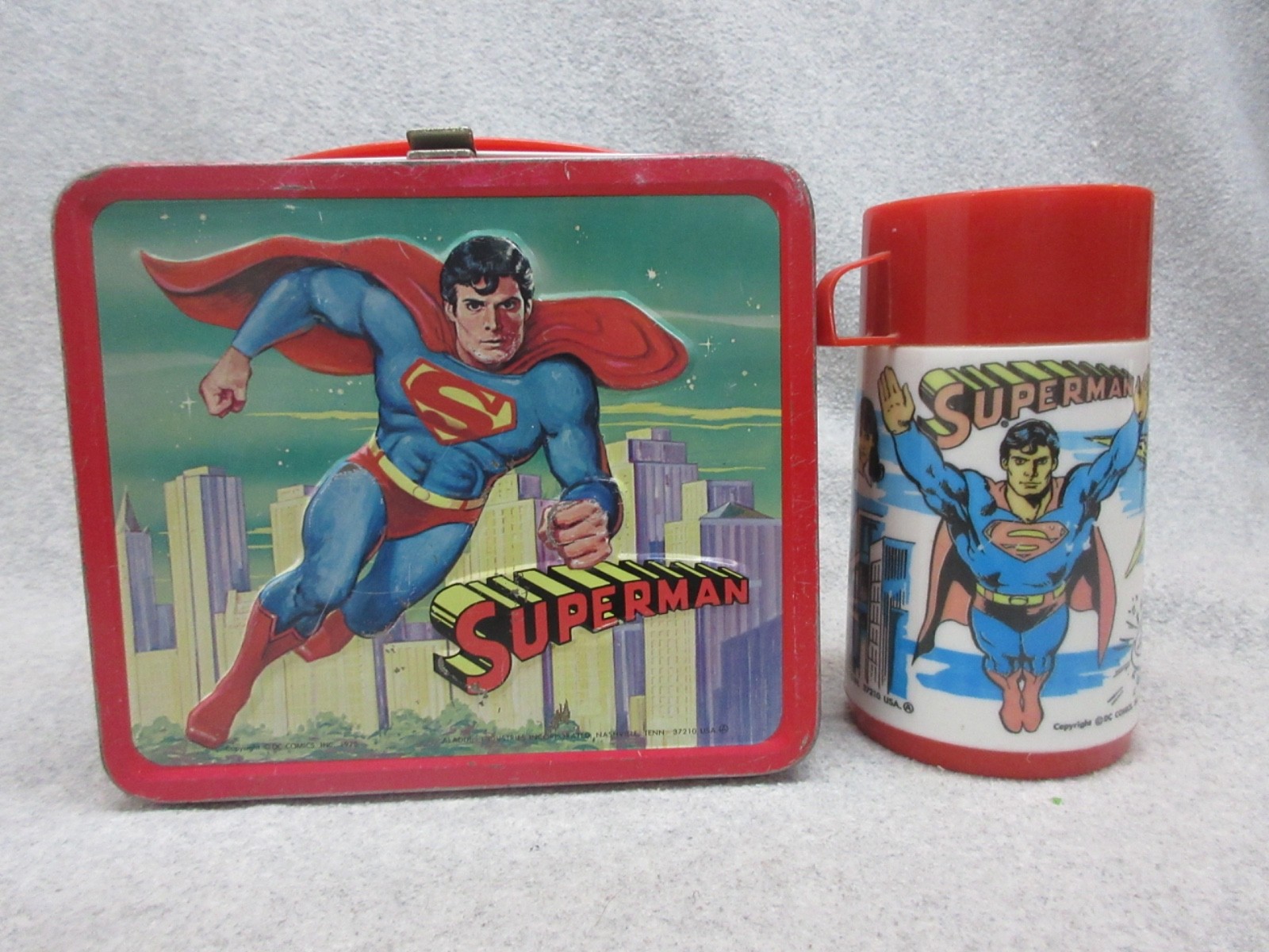 1978 SUPERMAN  MOVIE Metal LUNCHBOX & THERMOS C#7.5  NO RUST  Christopher Reeves