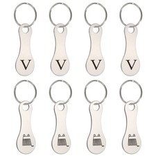 8Pcs Stainless Steel Shopping Trolley Token, Silver Tone Letter V Grocery Cart