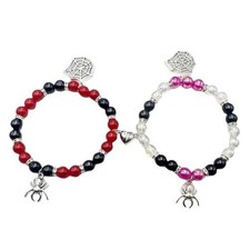 2-Pack Spider Friendship Bracelets for Couples, Halloween Jewelry Gift Silvery