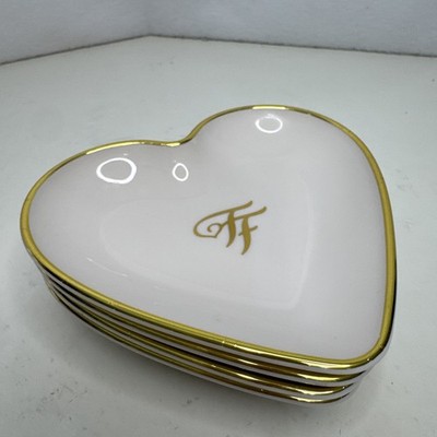 4 Fancy Feast Cat Dish / Bowl Mini Heart Shape Ivory & Gold Fancy Unused Plastic
