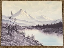 Ray Nichols Painting Signed Oil On Canvas Mountain Landscape Scene Original