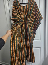 Women s African Print Cotton Woven Kaftan Dress with Tie Belt, One Size