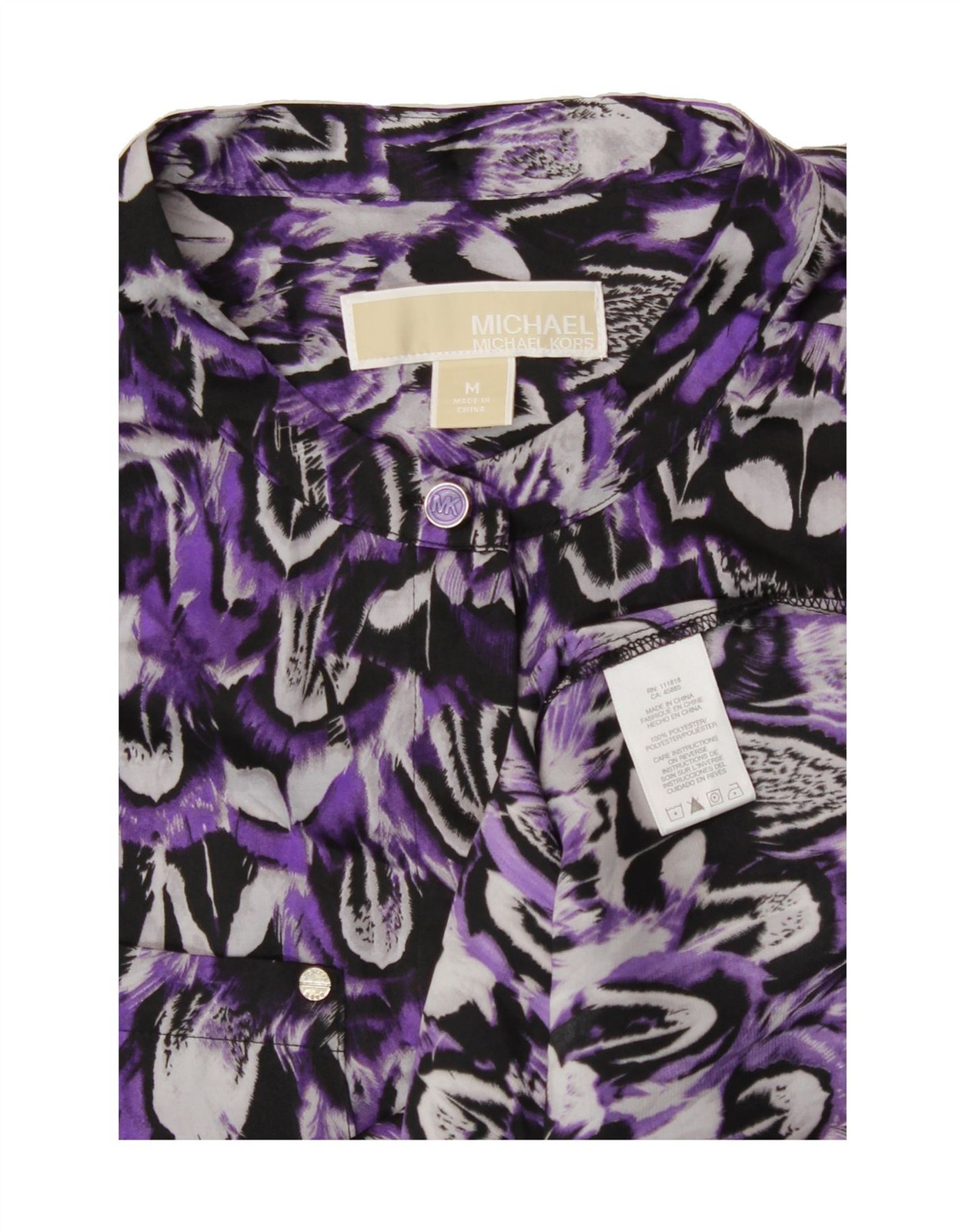 MICHAEL KORS Womens Abstract Pattern Shirt Blouse UK 14 Medium Purple CF13 thumbnail 3