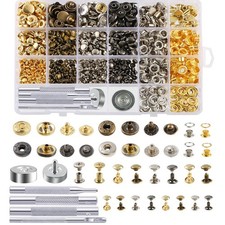 400 Set 4 Style Snap Fasteners Kit Including Leather Rivets Eyelets Grommets Bin