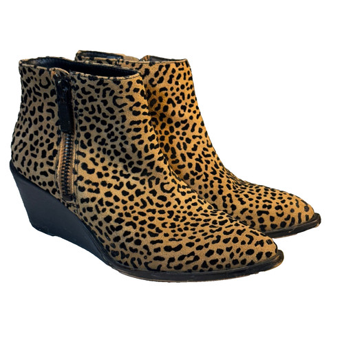 1. State Kipp Wedge Leopard Print Leather Ankle Booties Women's Sz 6.5 EU 37