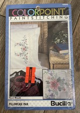 1992- Bucilla - Colorpoint Paint Stitching Pillowcase Pair Kit 63642 NEW Sealed