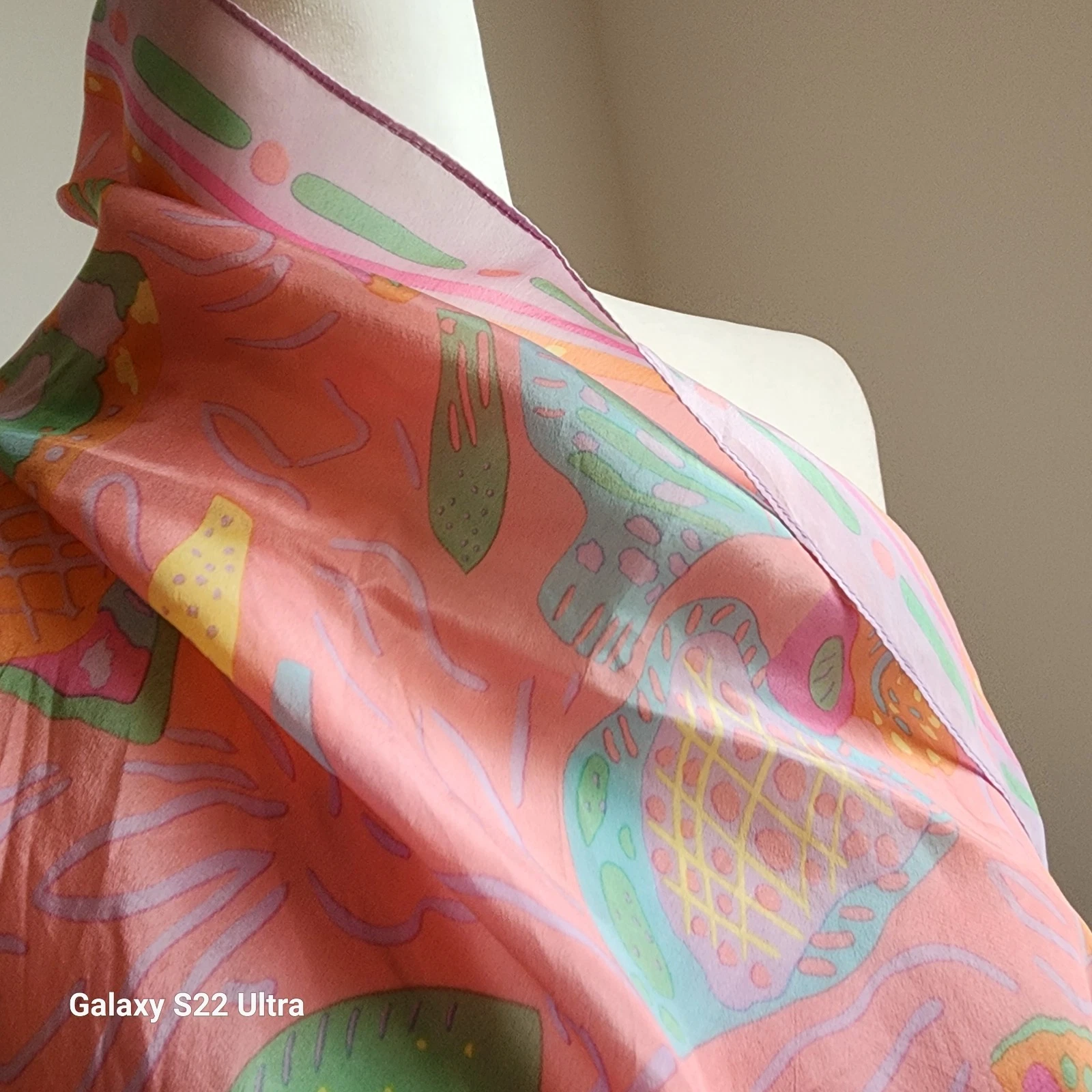 Vintage Ken Done Silk Scarf | 1980s Art-to-Wear | 29" Square | Whimsical Abstrac