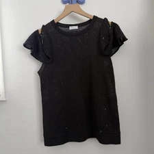 Brunello Cucinelli Sequin Sheer Blouse Black Cold Shoulder Holiday Evening