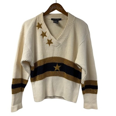 I B Diffusion V Neck Sweater Knitted Nautical Stars Patriotic Vintage Sailor S